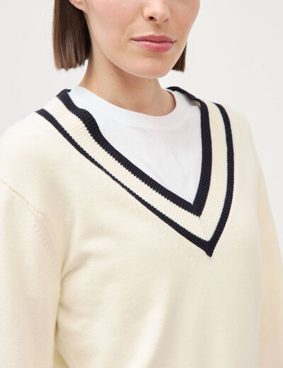Pull manches longues ecru femme
