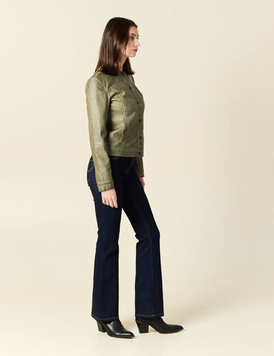 Blouson simili cuir vert kaki femme