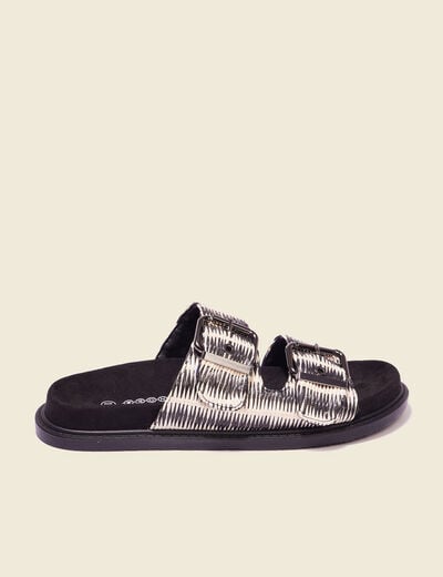 Mules plates avec boucles noir femme