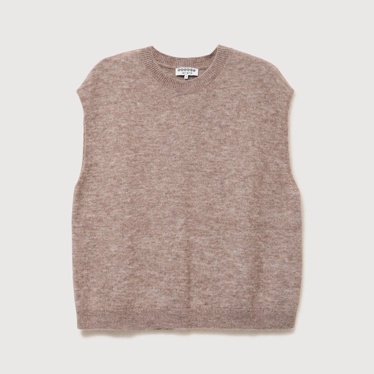 Pull droit court sans manches col rond marron clair femme