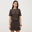 Jupe-short en similicuir doubl&eacute;e marron fonc&eacute; femme