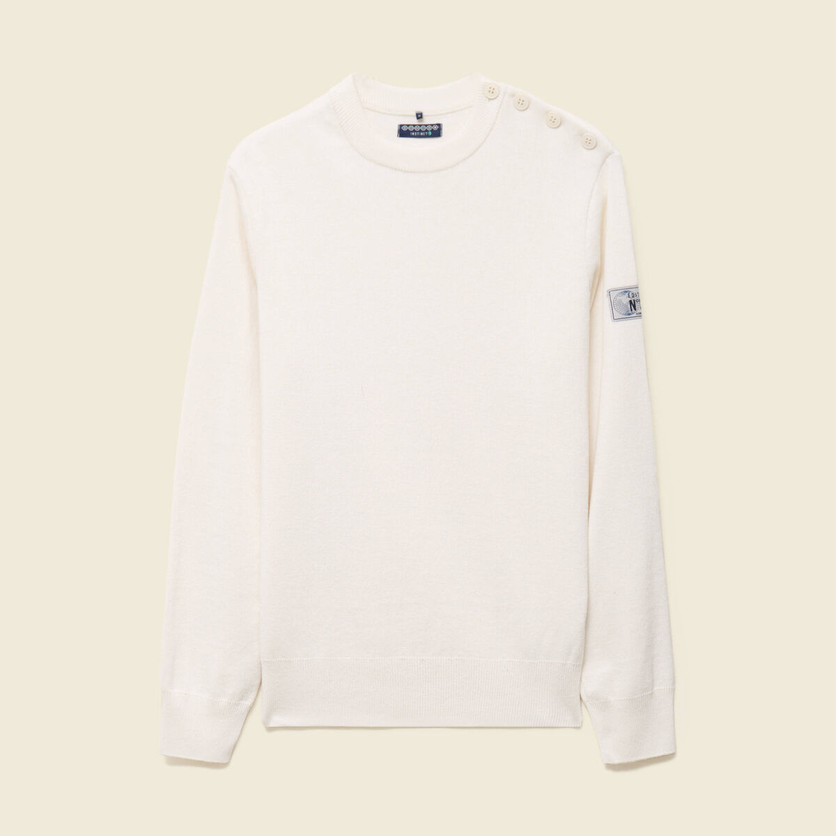 Pull fin col rond manches longues ecru homme