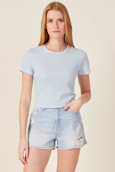 T-shirt manches courtes bleu clair femme
