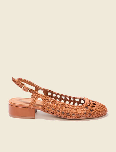 Escarpins sling back tressés marron femme