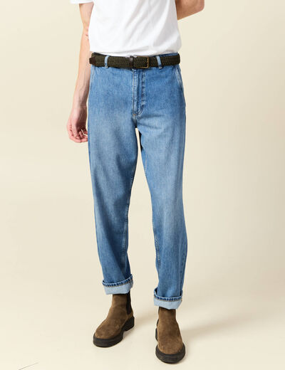 Chino droit longueur 32 en coton denim stone homme