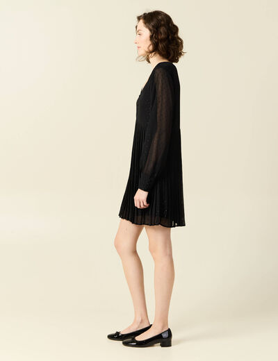 Robe évasée plissée noir femme