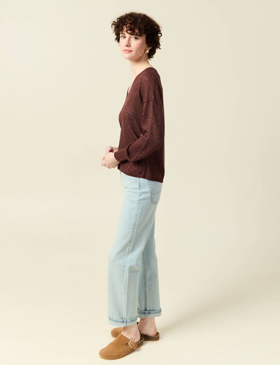 Pull manches longues ajouré bordeaux femme