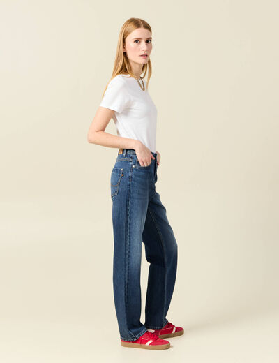 Jeans straight taille haute denim stone femme