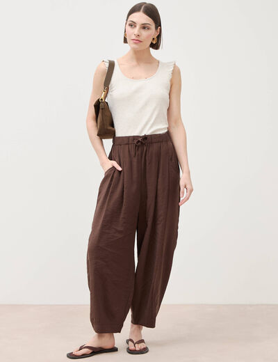 Pantalon loose taille standard marron fonc&eacute; femme