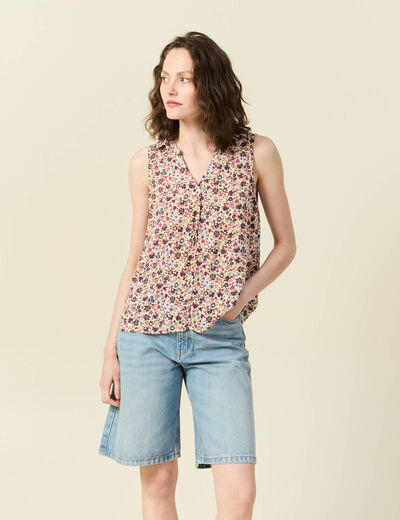 Blouse sans manches creme femme