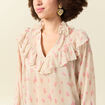 Blouse oversize col v manches longues blanc femme