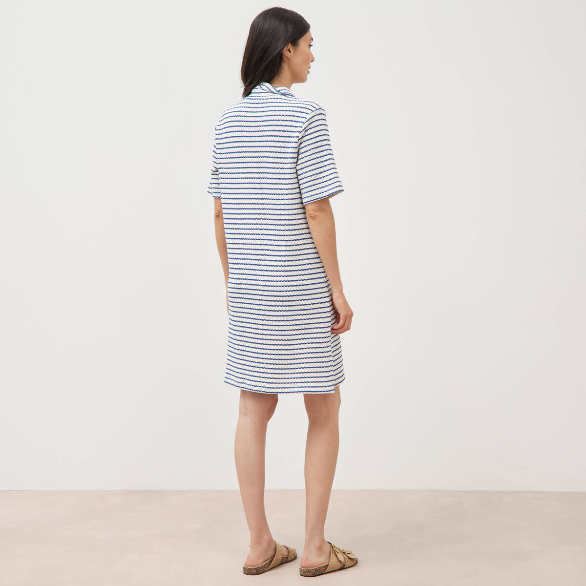 Robe manches courtes en maille ecru femme