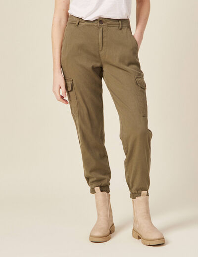 Pantalon battle 7/8&egrave;me taille standard vert kaki femme