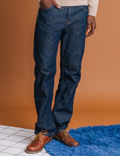 Jeans straight longueur 32 en coton denim brut rinse homme