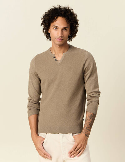 Pull manches longues taupe homme