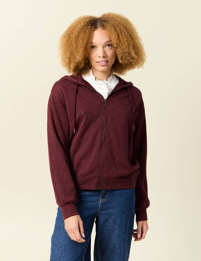 Sweat &agrave; capuche manches longues bordeaux femme