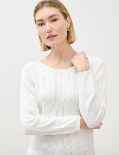 Pull col rond manches longues blanc femme