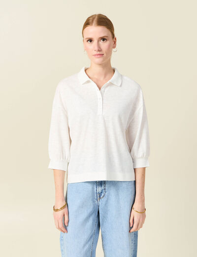 Polo manches 3/4 ecru femme
