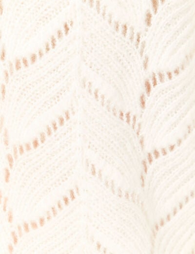 Pull ajour&eacute; col bateau manches longues ecru femme