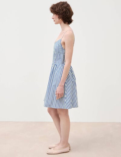 Robe bretelle col c&oelig;ur en coton bleu femme