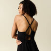 Robe longue droite satin noir femme