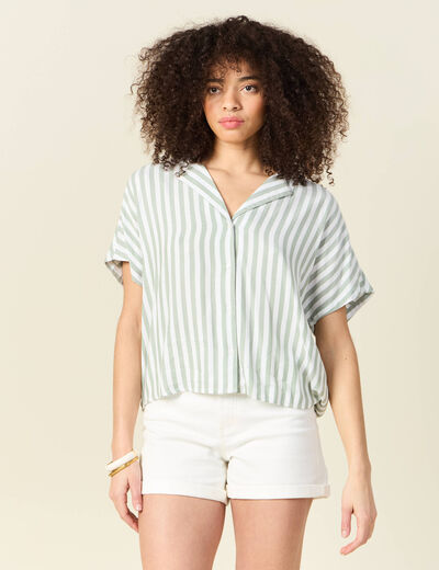 Chemise manches 3/4 vert olive femme
