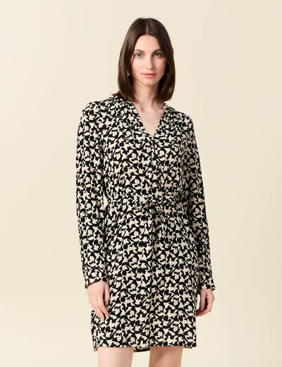 Robe droite fluide ceinturée creme femme