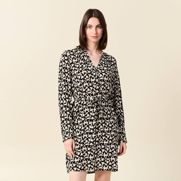 Robe droite fluide ceinturée creme femme