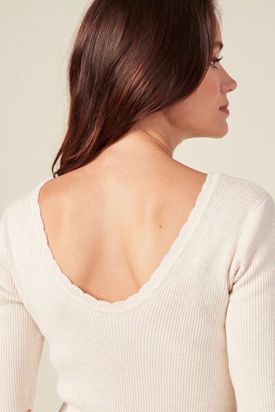 Pull manches courtes creme femme