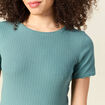 T-shirt manches courtes côtelé vert foncé femme