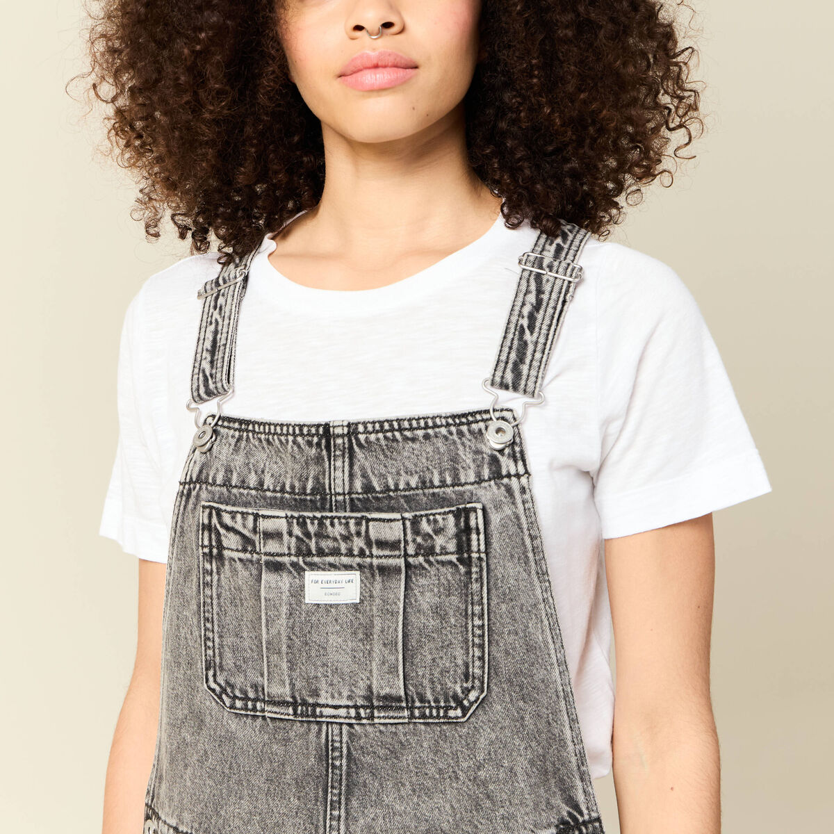 Salopette jeans taille standard denim snow gris femme