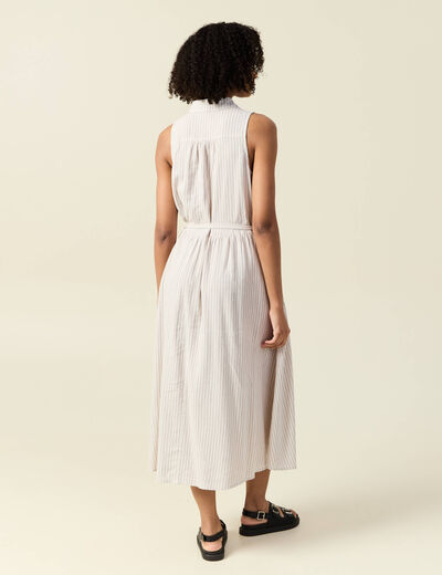 Robe longue évasée ceinturée blanc femme