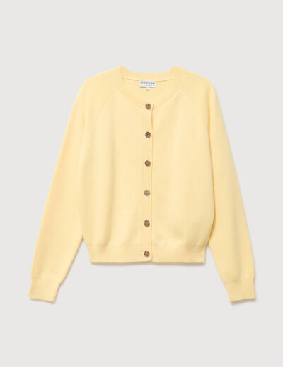 Gilet manches longues col rond en coton jaune clair femme