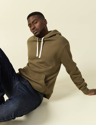 Sweat &agrave; capuche vert kaki homme