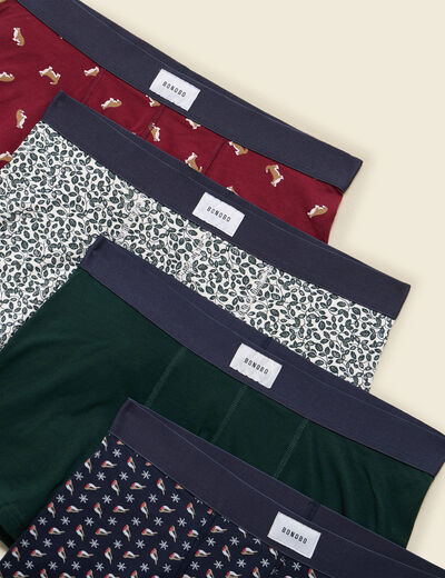Lot de 4 boxers no&euml;l bordeaux homme