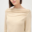T-shirt ajust&eacute; manches longues bardot beige femme