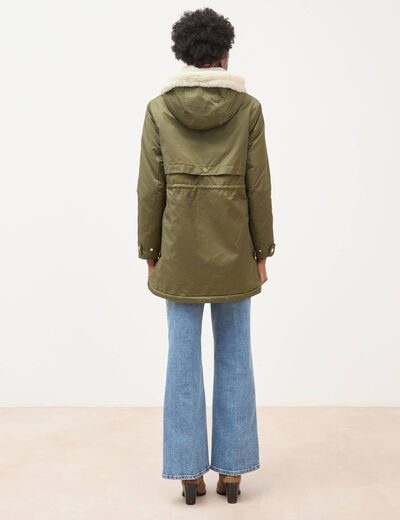 Parka droite &agrave; capuche vert kaki femme