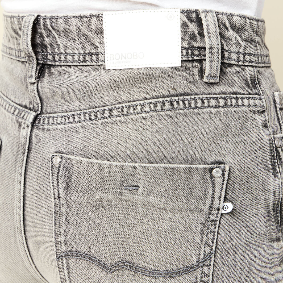 Jeans straight taille haute 7/8ème denim gris clair femme