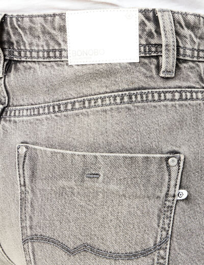 Jeans straight taille haute 7/8ème denim gris clair femme
