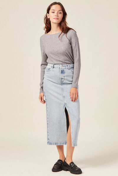 T-shirt manches longues gris foncé femme