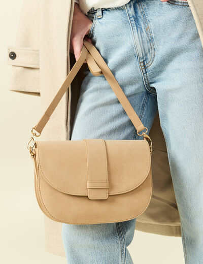 Sac &agrave; rabat en bandouli&egrave;re beige femme