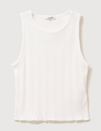 D&eacute;bardeur bretelles col rond en coton ecru femme