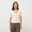 T-shirt ajust&eacute; col v manches coude creme femme