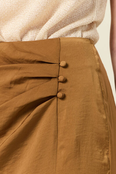 Jupe midi droite fendue marron femme
