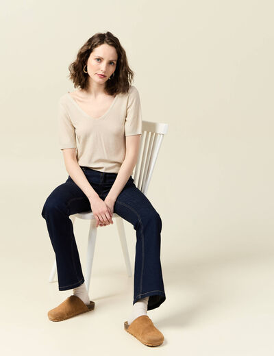 Pull manches courtes ecru femme