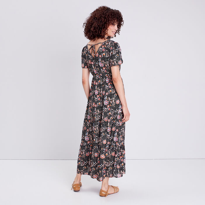 Robe longue droite à col en V noir femme