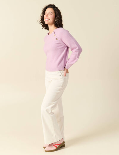 Pull manches longues col rond mauve femme