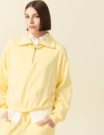Sweat manches longues col camionneur jaune pastel femme