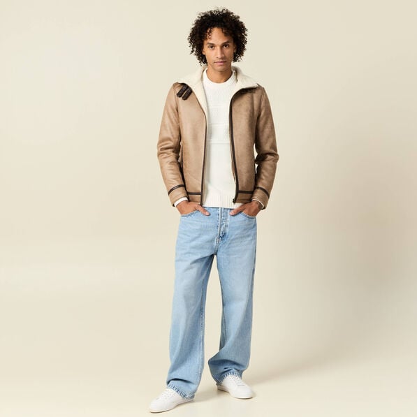 Blouson suédine zippé marron foncé homme