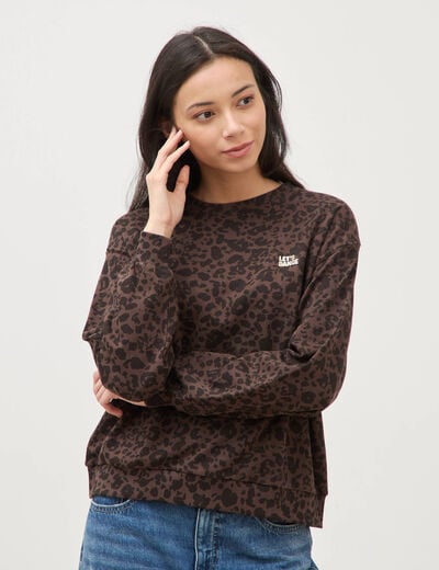 Sweat col rond manches longues marron chocolat femme